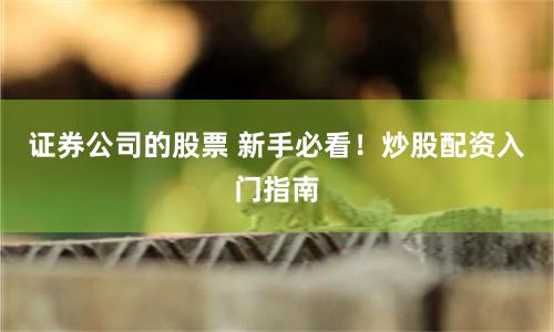 证券公司的股票 新手必看！炒股配资入门指南
